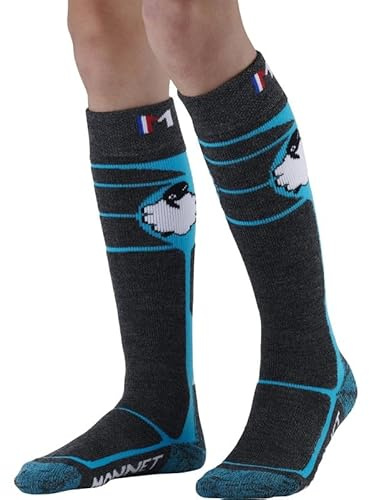MONNET Wooly Kids - Chaussettes Ski Enfant (FR/ES, Numérique, 27, 28, Taille normale, Bleu)