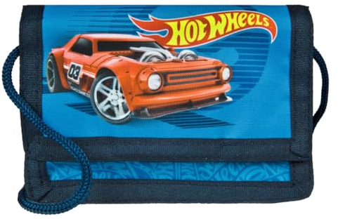 Undercover Geldbeutel und Brustbeutel, mit Klettverschluss und Reißverschluss, Portemonnaie Kordelband, Geldscheinfach und Münzfach für Kinder, Jungen und Mädchen, 8 x 13 x 5 cm, Motiv: Hot Wheels