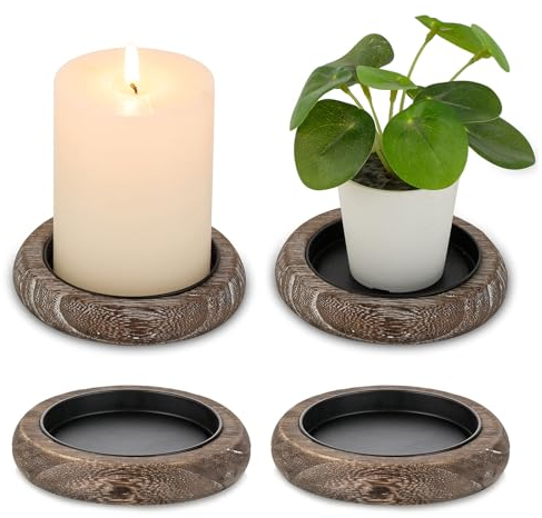 Inweder Portavelas de Madera: Juego de 4 Marrón Portavelas de Columna Plato para Velas Candeleros de Mesa Vintage Porta Velas Rústico Pequeño para Boda Navidad Evento Decoración del hogar