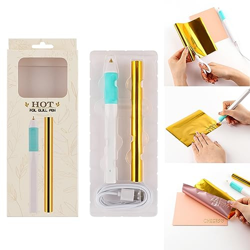 Briartw Craft Pen Tool,Heated Foil Pens & Gold Glimmer Hot Foil Roll Sets,Heat Active Pen-USB-5V,Write, Draw, Trace, and Stencil Your Way to Shiny Foiled Beauty On Paper, Wood, Leather