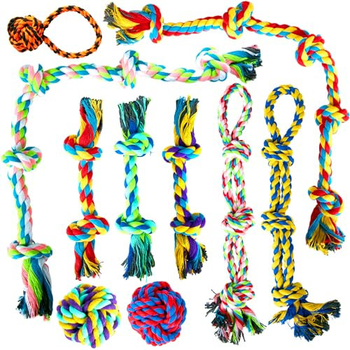 ZENO Dog Toys 10 Pack | Indestructible Dog Toys | Rope Chew Toys for Dogs | Strong Rope, Ball & Tug for Teething | Puppy Teething Toys | 100% Natural Cotton | Great for Small, Medium & Large Dogs
