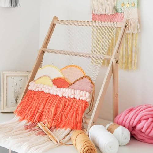NVYAZJ Gobelin-Webstuhl aus Holz, Rahmen-Webstuhl-Set mit Ständer, 54 x 60 cm, Stoffbreite 45 cm, DIY-Webkunst und Kunsthandwerk, einfach zu montieren für Kinder, Anfänger, entwickelt Kreativität