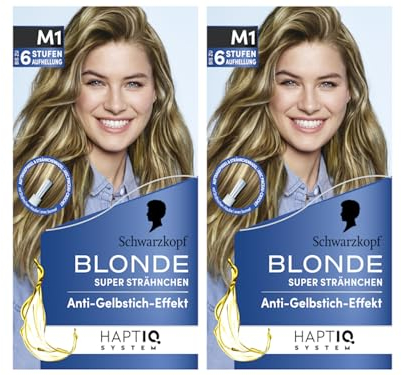 Schwarzkopf Blonde M1 Super Strähnchen (2x 103 ml), Strähnchen Set für Öl-aktiviertes Haare Aufhellen mit HaptIQ System, bis zu 6 Stufen aufhellen für sonnengeküsste Strähnchen