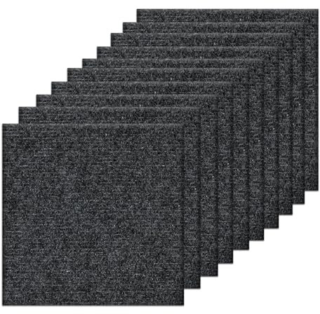 Orgthin Carpet Tiles Peel and Stick, Self Adhesive Carpet Floor Tile 30 x 30 cm Dark Green Soft Padded Flooring Sticker, Home Decor for Bedroom, Living Room, Office, 10 Tiles per Box, 0.9 sq m per Box