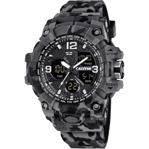 CALYPSO Reloj Digital Hombre Analógico de Caucho - Movimiento de Cuarzo - Resistente al Agua 5 ATM Fecha y Calendario, Cronógrafo, Doble Horario, Luz, Alarma, 12 y 24 Horas K5855 X-Trem