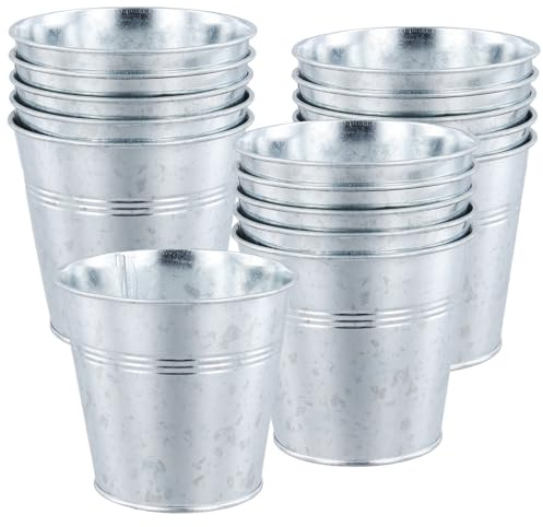 MUKLEI 16 PCS 11cm Galvanised Small Metal Buckets, 4 Inch Mini Tin Buckets, Round Pail for Plants, Candy, Flower