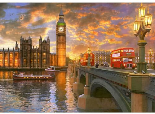 MEIYUDA 5D Diamond Painting Kit Completo Westminster Sunset, Pittura Diamante per Bambini Diamond Painting Londra, Fai-da-te Painting DIY Strass Ricamo a Punto Croce Decorazione per Casa 40x30cm