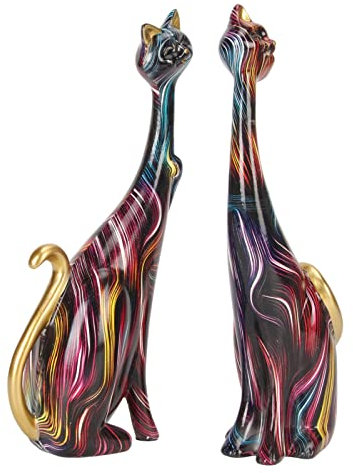 LetCart Katzenfiguren aus Kunstharz, Ölgemälde, Katzenstatuen, abstraktes Paar, Katzenfiguren aus Kunstharz, für Schlafzimmer, Büro, Desktop-Dekoration, KY146, 2 Stück
