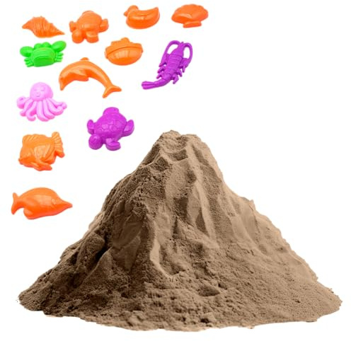 BullTek Sabbia Cinetica Naturale 1KG con 12 Stampini per Bambini - Set Creativo Sabbia Magica Gioco Sensoriale - Facile da Modellare, Non Secca, per Attività Artistiche e Regali Educativi (MARRONE)
