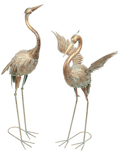 Teresa's Collections Garden Statues Outdoor Golden Metal Crane Garden Art 25-26 Inch Lawn Ornaments for Garden Porch Patio Wedding Decoration Spring Decoration