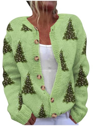 Women's Christmas Cardigan Long Sleeve Button Top Chunky Cable Knit Reindeer Printed Cardigans Lightweight Knitwear Sweater Women Casual Christmas Cardigans Soft Knitting Jumpers