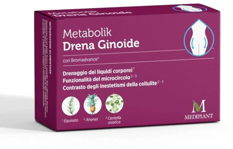 Mediplant, Metabolik Drena Ginoide 30 compresse, drenaggio dei liquidi corporei, funzionalità del microcircolo e contrasto degli inestetismi della cellulite