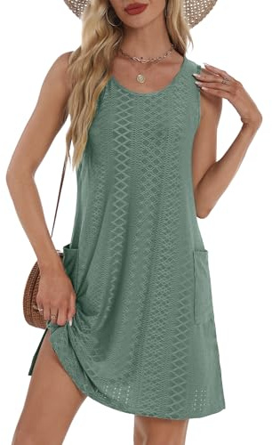 Summer Dresses for Women Sleeveless Dress Swimsuit Coverup Teal Green M