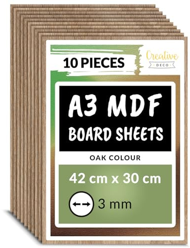 Creative Deco 10 x A3 MDF Pannelli in Legno Fogli Color Rovere 420 x 300 x 3 mm