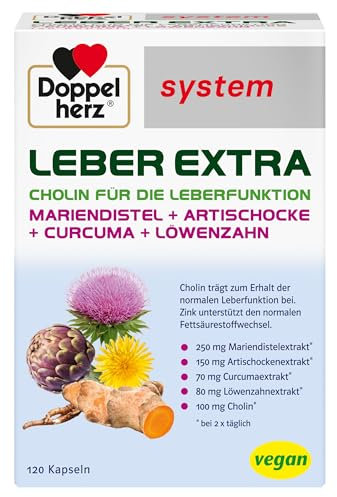 Doppelherz system LEBER EXTRA - Pflanzliche Extra plus Cholin als Beitrag für die normale Leberfunktion - 60 Kapseln