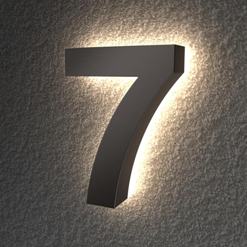 7 Inch Backlit LED House Numbers for Outside Light Up,Lighted Houme Address Numbers,Illuminated Modern House Numbers Made of 304 Stainless Steel and Acrylic