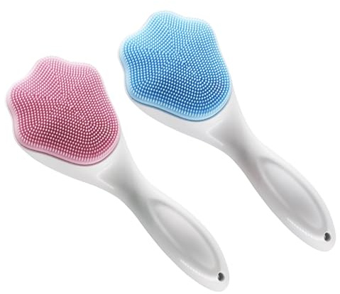 Cat Paw Silicone Face Scrubber, 2-Pack Manual Cleansing and Exfoliating Brush for Pore Care, Blackhead Removal, Gentle Skincare and Makeup Cleaning, Soft Bristles (Pink & Blue)