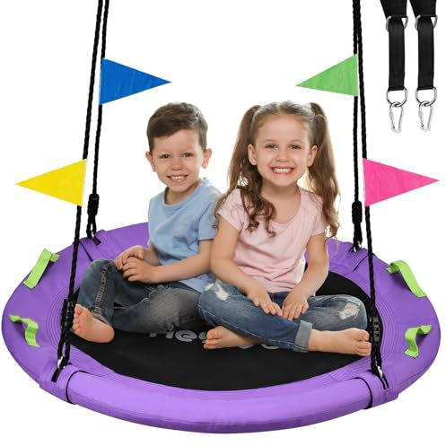 HeyZoo Tree Swing, Saucer Swing 40 Inch for Kids, 900lbs Weight Capacity, with Adjustable Hanging Straps, for Backyard and Outdoor Playground, Purple