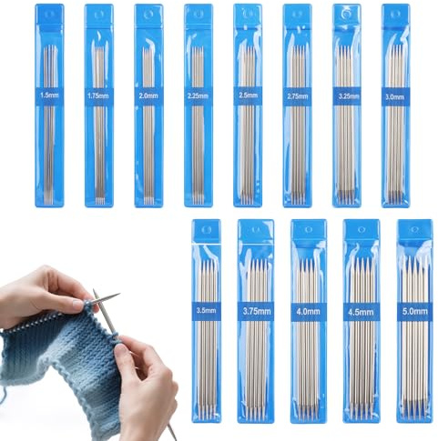Coopay Set di ferri da maglia a doppia punta in acciaio inossidabile, 13 parr, 65 pezzi ferri da maglia corti e dritti da 15 cm per calzini e piccoli progetti, 1,5 mm - 5,0 mm