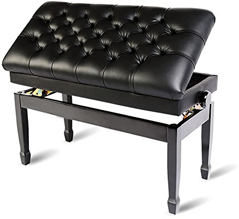 GZSLKSCD Klavierbank für Künstler aus Leder, Klavierhocker mit Staufach und gepolstertem Kissen, 90 x 40 x 50–60 cm