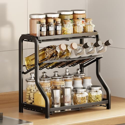 ZF YLYH Gewürzregal 3-Etagen Stehend 45° Geneigte Gewürzhalter für Küche | Aufbewahrungsregal Gewürzregals Küchen Esszimmer Schrank Arbeitsplatte Eckregal Organizer Küchenregal