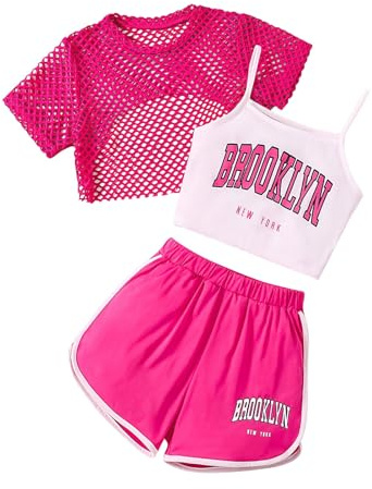 Ensemble de Sport pour garçon et Fille Vêtements Mode Ados Filles Combinaison Jogging Débardeur Short Longue Doux Leger d'Entraînement Décontracté Cadeau garçons