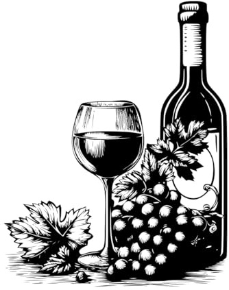 Illustration d'une bouteille de vin en verre et de grappes de raisin Stickers muraux en vinyle 40x51.1cm Multicolore Noir