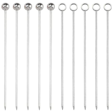 Generic 10 Pack 11cm Stainless Steel Cocktail Picks, Reusable Metal Cocktail Sticks, 2 Styles Martini Skewers Olive Fruit Drink Picks for Home Bar Holiday Party, Silver