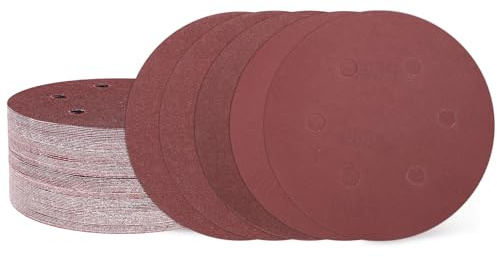 sourcing map 50Pcs 150mm Sanding Disc 6 Hole Hook & Loop Sandpaper | 40/60/80/100/120/180/240/320/400/800 Grit Orbital Sander Pads for Woodworking Automotive Metal Polishing