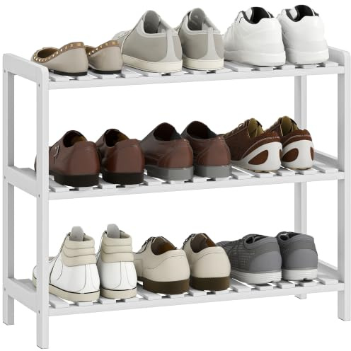 HOMCOM Étagère à Chaussures à 3 Niveaux 70x26x57,5 cm Blanc | Porte-chaussures en Bois de Pin 3 Étagères à Lattes, pour Salon, Entrée