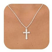 KINHOPI Silver Cross Necklace for Women 925 Silver Plated Vintage Diamond Cross Pendant Necklace with Cubic Zirconia Trendy Everyday Jewellery Gift For Women Girl
