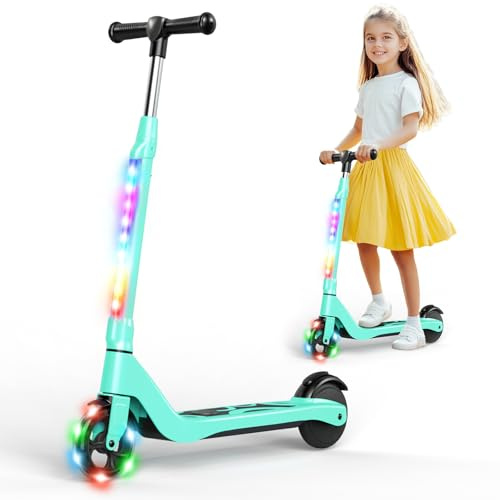 SISIGAD E Scooter Kinder für 6-8-10 Jahre Kinderroller | E Roller Kinder 5.3 Zoll, Blinkende LED-Leuchten, 3 Einstellbare Höhe, 45W Motor Max 10km/h, Maximale Belastung 70kg
