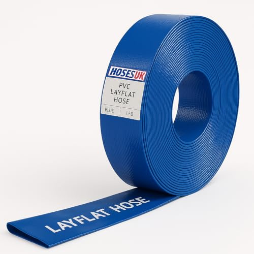 20 Metre (65.6ft) x 38mm (1½) Heavy Duty Layflat Water Discharge Hose – Reinforced PVC Flat Hose for Pumps, Irrigation, Pool Emptying & Drainage Blue
