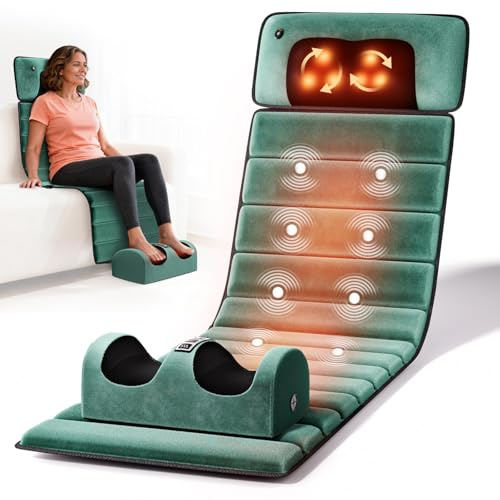 Himouta Soft Full Body Massage Mat with Heat, Massage Pad with Detachable Neck Massager, 10 Motors Vibrating Mattress for Relaxation, Foldable Design for Home Office Use