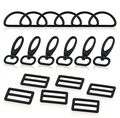 Ztolbriy D Ringe 40mm, 18-teiliges Taschenzubehör zum Nähen mit Leiterschnallen und drehbaren Karabinerhaken, Metall-Set ideal für DIY-Handtaschen, Hundegeschirre und Schlüsselanhänger