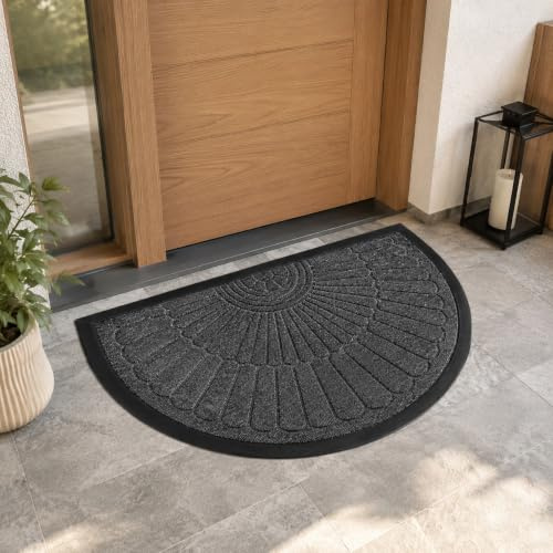 Gaviola Hochwertige Fußmatte Halbrund Außen Wetterfest rutschfest 80x50 cm, Türmatte Aussen Halbkreis Waschbar Fußabstreifer, Robuste Outdoor Halbrunde Fussmatte Innen Schmutzfangmatte, Anthrazit