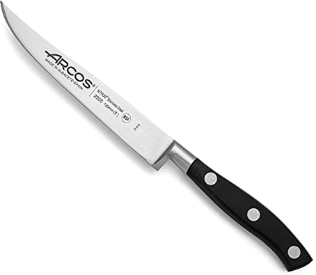 Arcos Serie Riviera, Coltello bistecca, Acciaio Inossidabile Forgiato NITRUM 130 mm, Manico Polioxymetilene (POM), Colore Nero