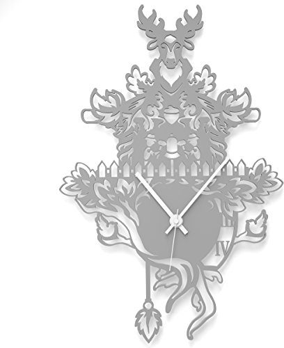 WANDKINGS Wanduhr Kuckucksuhr klassisch aus Acrylglas, in 11 Farben erhältlich (Farbe: Uhr = Grau glänzend; Zeiger = Weiß)