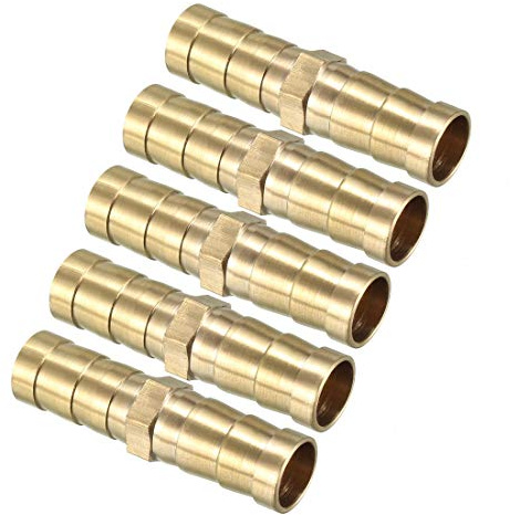 sourcing map 10mm Brass Barb Hose Fitting Straight Connector Coupler 5pcs