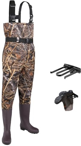 FISHINGSIR Fishing Waders for Men, 2-Ply Nylon/PVC Waterproof Women Chest Wader with Boots, Bootfoot Hunting Waders Camo
