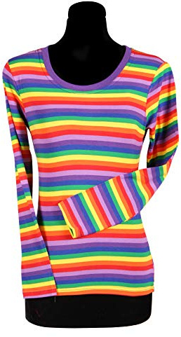 narrenkiste T2976-9900-M bunt-Regenbogenfarben Damen Langarm tailliert Ringelshirt Gr.M=40