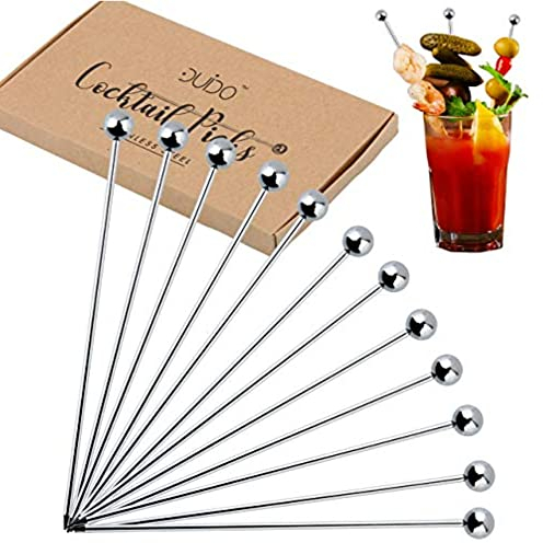 Cocktail Picks Stainless Steel Toothpicks - (12 Pack / 8 Inch) Martini Picks Reusable Fancy Metal Drink Skewers Garnish Sticks for Martini Olives Appetizers Bloody Mary Brandied