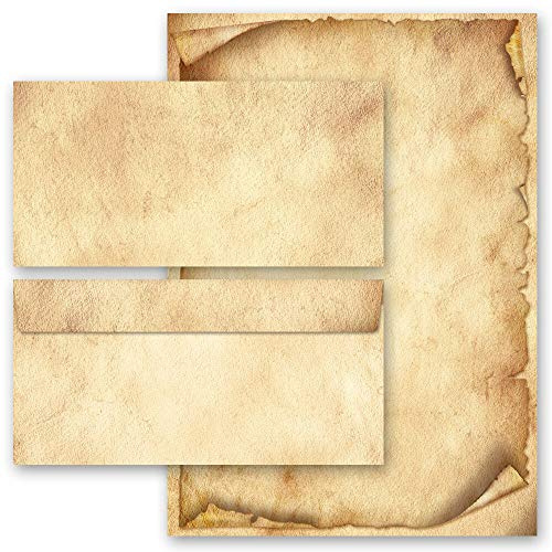 Motivpapier Briefpapier Sets Altes Papier Antik & History, ANTIK 50 Blatt Briefpapier + 50 passende Briefumschläge DIN LANG ohne Fenster | Paper-Media