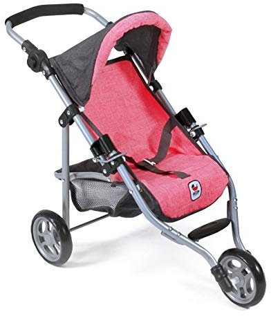Bayer Chic 2000 - Puppenbuggy Lola, Jogging-Buggy, Puppenjogger, Puppenwagen, Melange anthrazit-pink, 50 cm, 70 x 33 x 62 cm