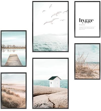 Heimlich – Poster-Set – 2 A3 / 30 x 42 cm + 4 A4 / 21 x 30 cm – Premium-Poster – ungerahmte Drucke – Küstenstil – Scandi Sea Beach Möwen