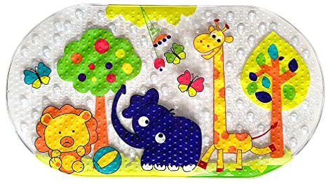 Alfombrilla de Ducha para bañera de PTAPIPI, Alfombrillas de Ducha Antideslizantes de 39 cm x 69 cm con ventosas, Alfombrilla de bañera Lavable a máquina para baño (Forest Zoo)