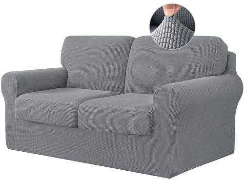 Stretch Sofa Cover with Separate Backrests Covers and Seat Cushions, Sofa Slipcover Anti-Slip with Elastic Band, Jacquard Fabric Furniture Protector (2 Seater(145-178cm),Light Grey)