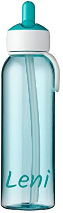 Anton & Sophie Mepal Trinkflasche Flip up Campus, 500 ml ★ MIT NAMEN PERSONALISIERBAR ★ auslaufsicher ★ für Kohlensäure geeignet ★ BPA-frei (mit Namen, türkis)