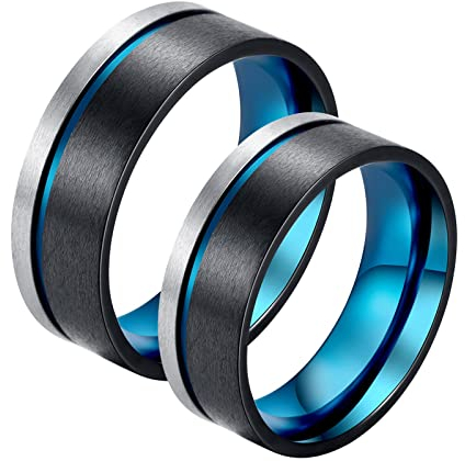 Bishilin Paar Ringe Set Edelstahl, Tricolor Matt Ringe 8MM Damen Gr.57 (18.1) + Herren Gr.57 (18.1) Hochzeitsringe Partnerringe für Sie und Ihn