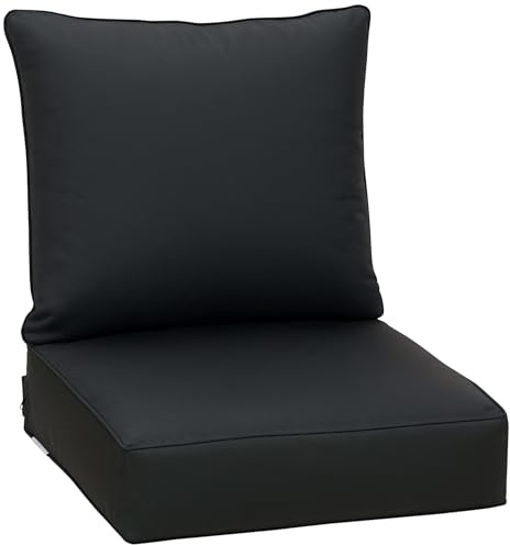 Outsunny Outdoor Seat and Back Cushion Set Olefin 61 x 61 cm Black | 15 cm Thick, for Patio Deep Seating Chair, Fade Resistant, Garden Sofa Cushions Replacement, Indoor or Outdoor Furniture